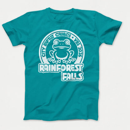 Rainforest Falls VBS Kids Shirts Frog Design Bright Aqua - Polkabean