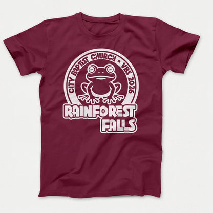 Rainforest Falls VBS Kids Shirts Frog Design Athletic Maroon - Polkabean