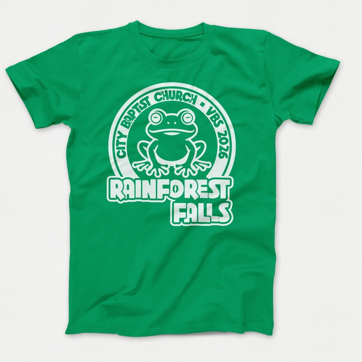 Rainforest Falls VBS Shirt Frog Design - Adult Shirts Kelly - Polkabean