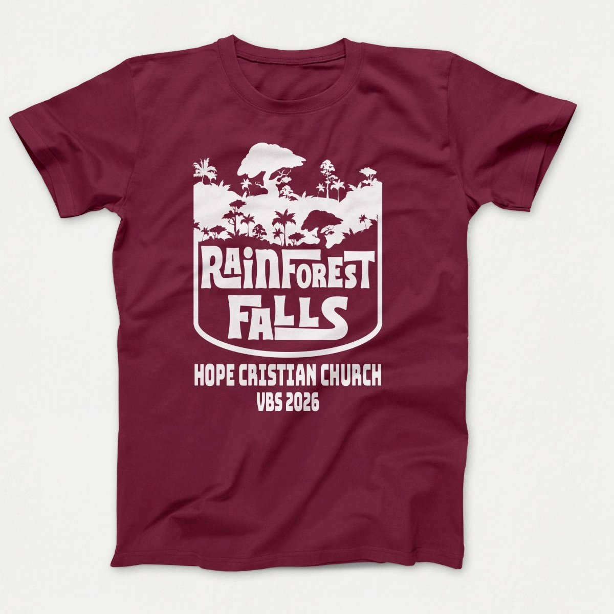 Rainforest Falls VBS Shirts - Rainforest Badge - Adult T-shirts Athletic Maroon - Polkabean