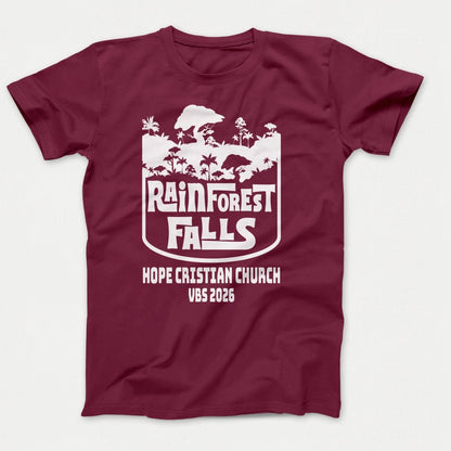 Rainforest Falls VBS Shirts - Rainforest Badge - Adult T-shirts Athletic Maroon - Polkabean