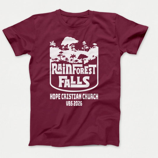 Rainforest Falls VBS Shirts - Rainforest Badge - Adult T-shirts Athletic Maroon - Polkabean
