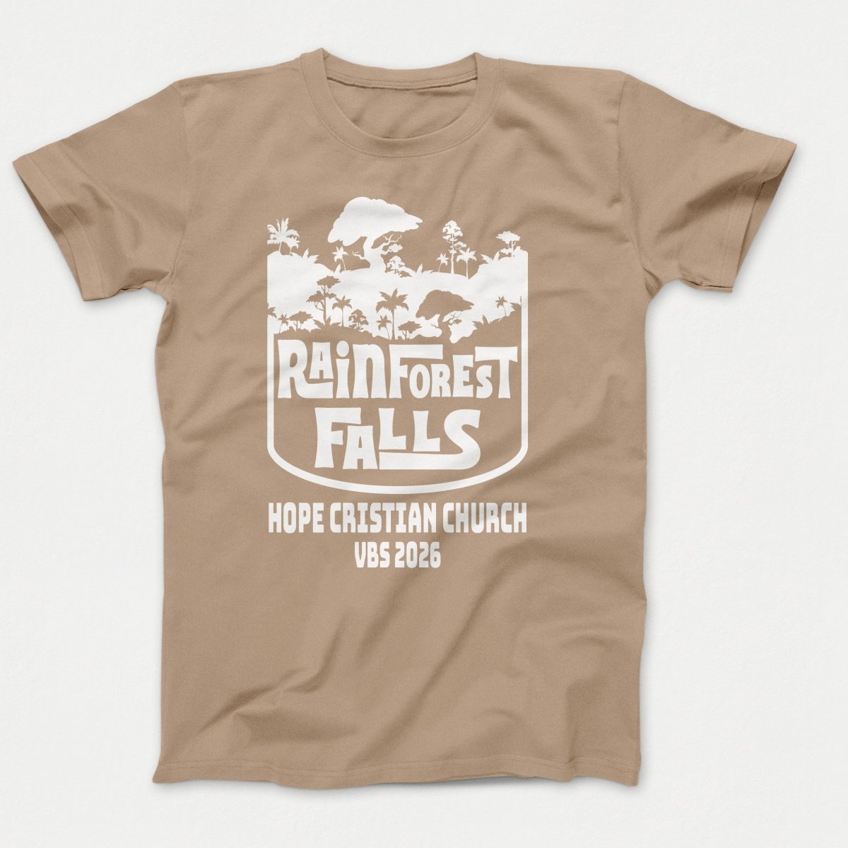Rainforest Falls VBS Shirts - Rainforest Badge - Adult T-shirts Sand - Polkabean
