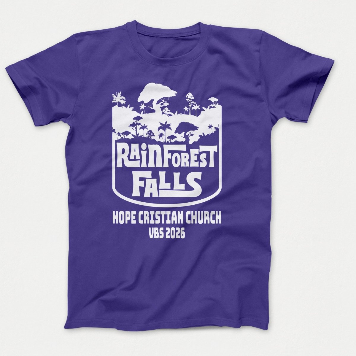 Rainforest Falls VBS Shirts - Rainforest Badge - Adult T-shirts Purple - Polkabean