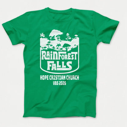 Rainforest Falls VBS Shirts - Rainforest Badge - Adult T-shirts Kelly - Polkabean