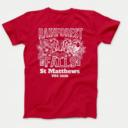 Rainforest Falls VBS Shirts - Rainforest Bird - Adult T-shirts Red - Polkabean