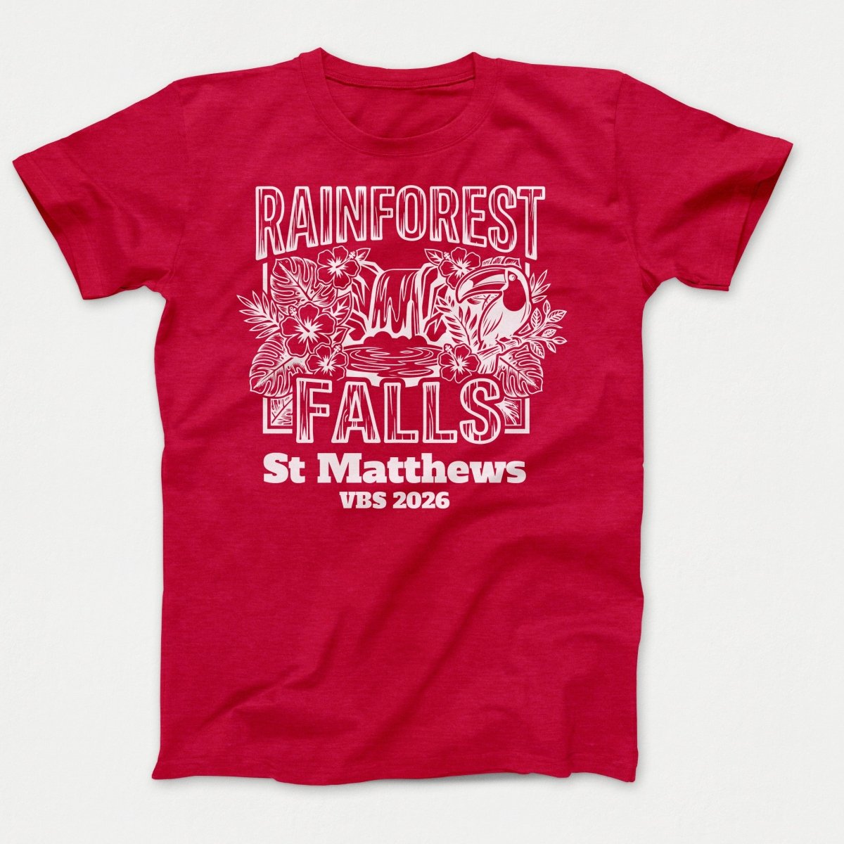 Rainforest Falls VBS Shirts - Rainforest Bird - Adult T-shirts Heather Red - Polkabean