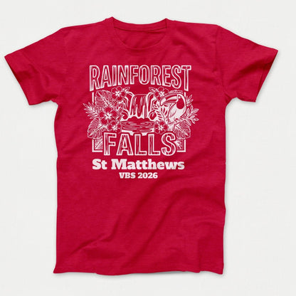 Rainforest Falls VBS Shirts - Rainforest Bird - Adult T-shirts Heather Red - Polkabean