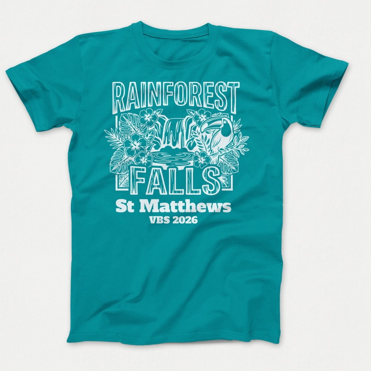 Rainforest Falls VBS Shirts - Rainforest Bird - Adult T-shirts Bright Aqua - Polkabean