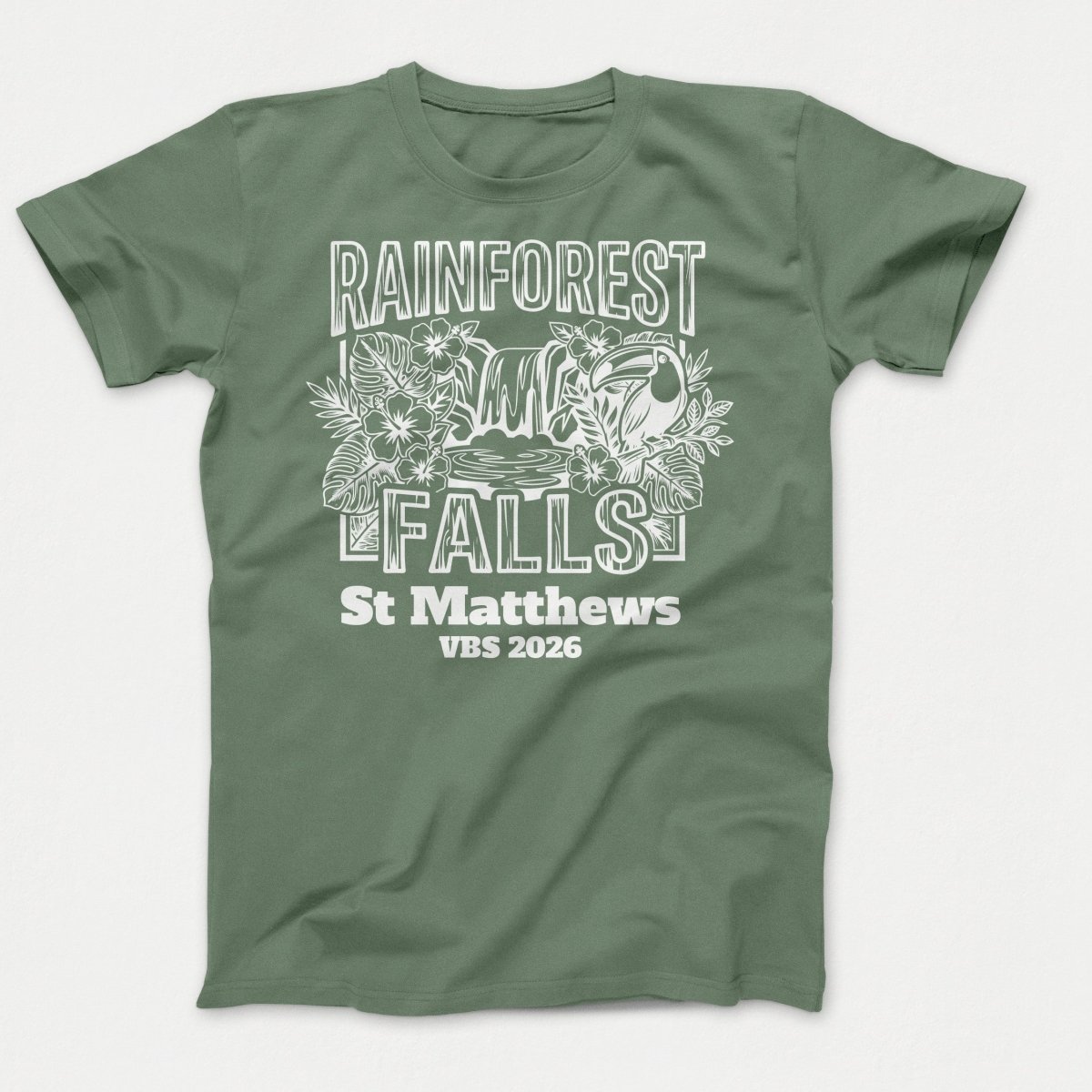 Rainforest Falls VBS Shirts - Rainforest Bird - Adult T-shirts Laurel Green - Polkabean