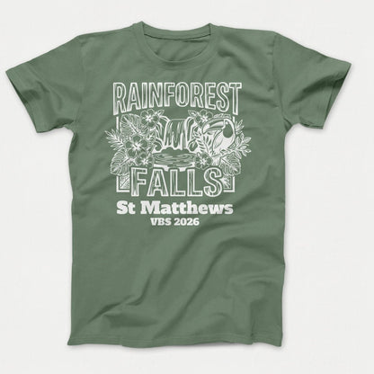 Rainforest Falls VBS Shirts - Rainforest Bird - Adult T-shirts Laurel Green - Polkabean