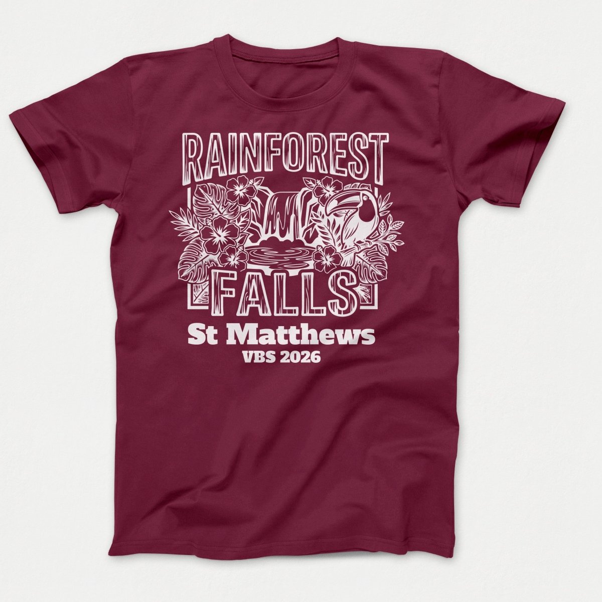 Rainforest Falls VBS Shirts - Rainforest Bird - Adult T-shirts Athletic Maroon - Polkabean
