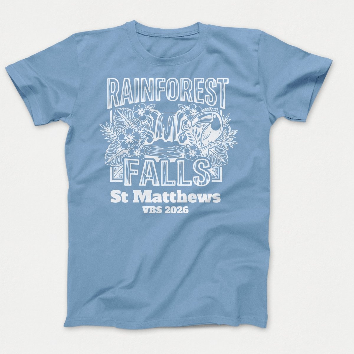 Rainforest Falls VBS Shirts - Rainforest Bird - Adult T-shirts Tundra Blue - Polkabean