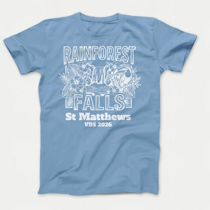 Rainforest Falls VBS Shirts - Rainforest Bird - Adult T-shirts Tundra Blue - Polkabean
