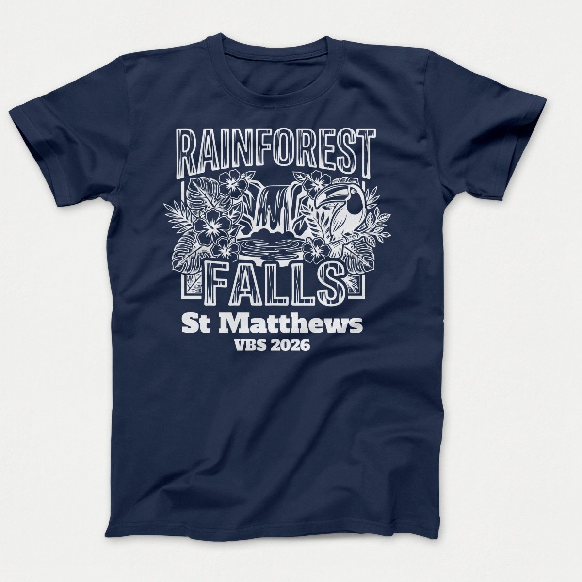 Rainforest Falls VBS Shirts - Rainforest Bird - Adult T-shirts Navy - Polkabean