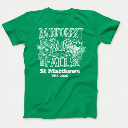 Rainforest Falls VBS Shirts - Rainforest Bird - Adult T-shirts Kelly - Polkabean