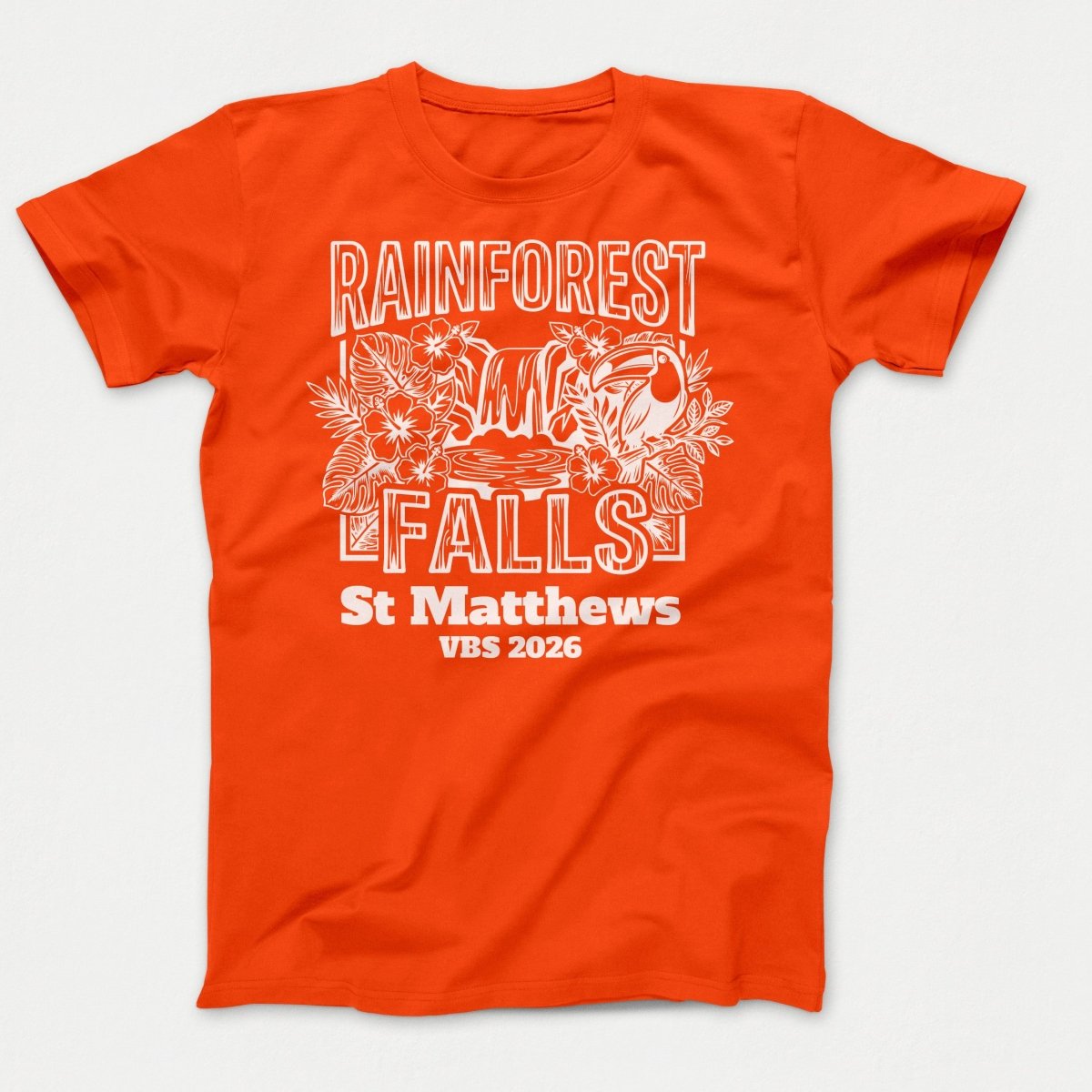 Rainforest Falls VBS Shirts - Rainforest Bird - Adult T-shirts Orange - Polkabean
