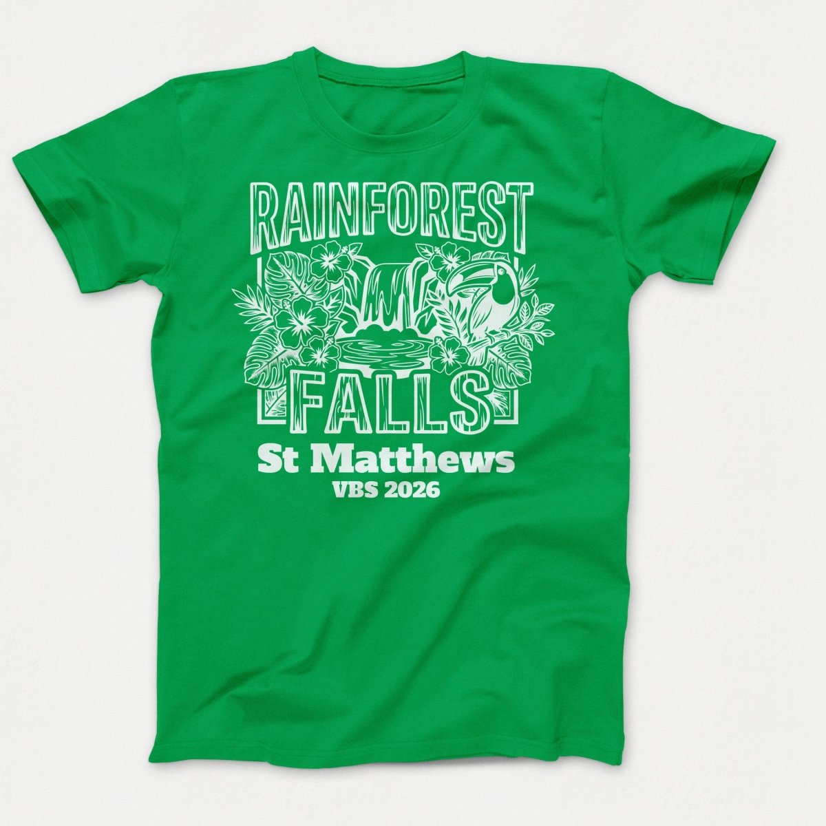 Rainforest Falls VBS Shirts - Rainforest Bird - Adult T-shirts Clover Green - Polkabean
