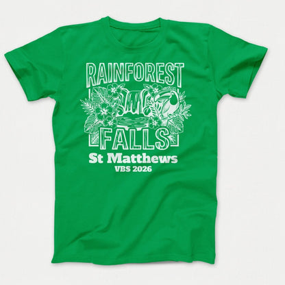 Rainforest Falls VBS Shirts - Rainforest Bird - Adult T-shirts Clover Green - Polkabean