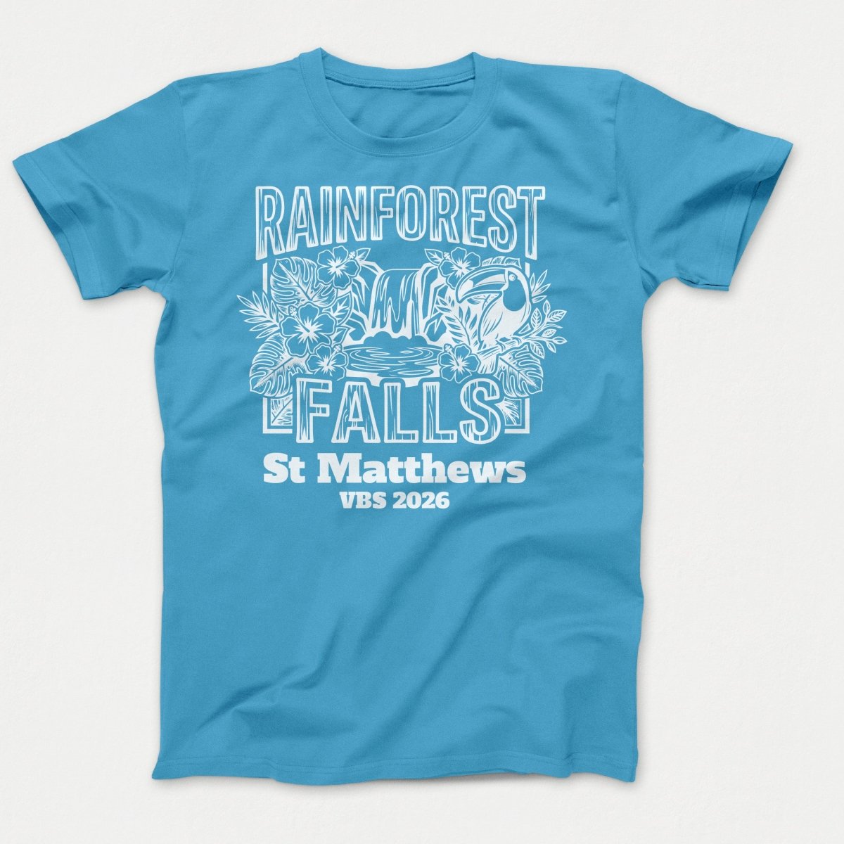 Rainforest Falls VBS Shirts - Rainforest Bird - Adult T-shirts Aquatic Blue - Polkabean