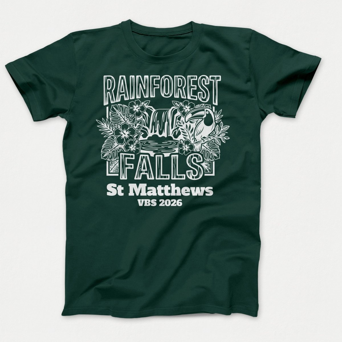 Rainforest Falls VBS Shirts - Rainforest Bird - Adult T-shirts Dark Green - Polkabean