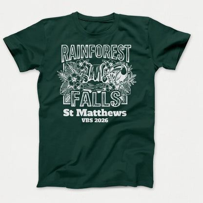 Rainforest Falls VBS Shirts - Rainforest Bird - Adult T-shirts Dark Green - Polkabean