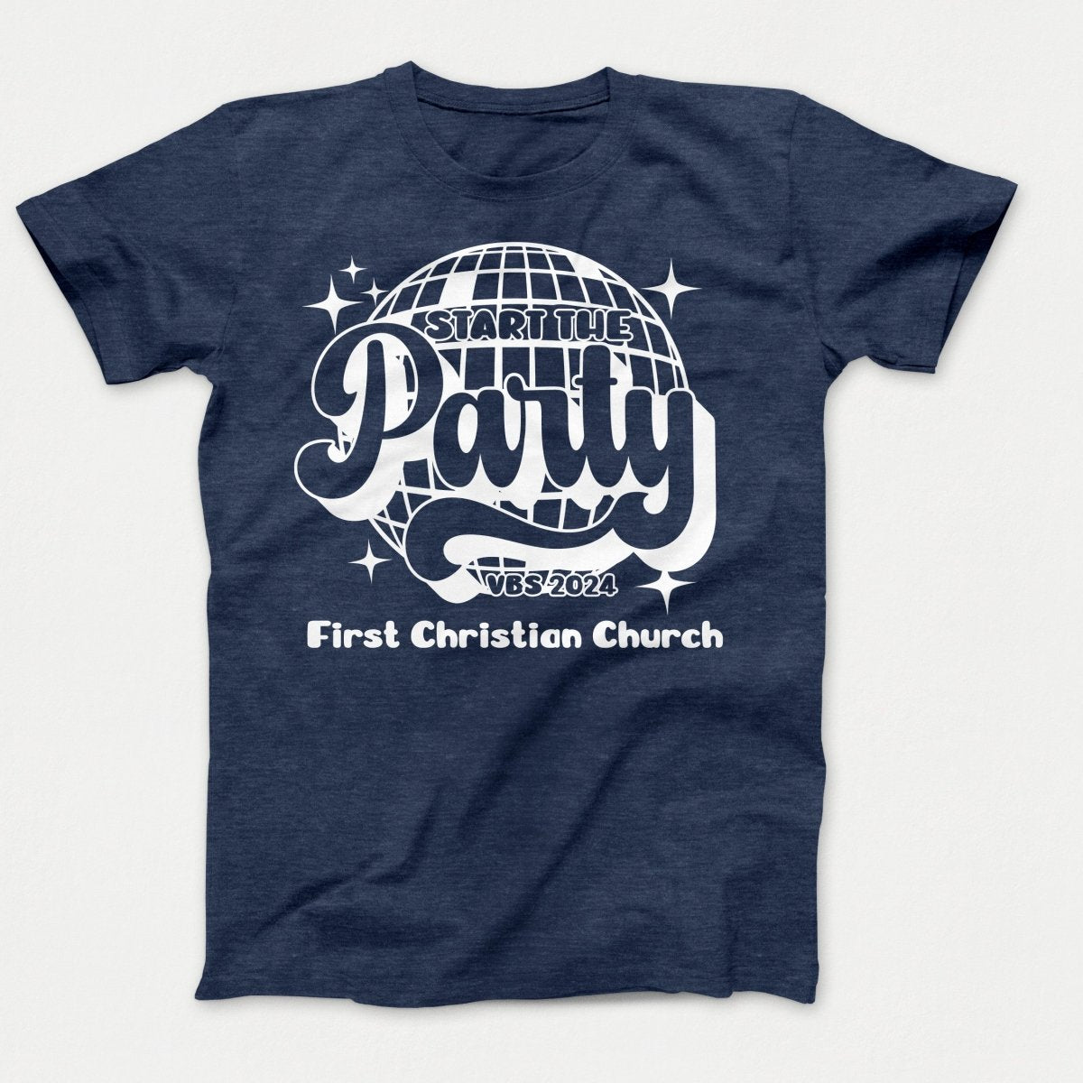 Start the Party VBS Shirts - Adult Sizes Heather Navy - Polkabean