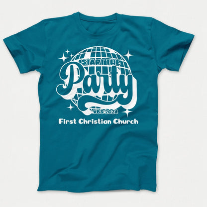 Start the Party VBS Shirts - Adult Sizes Teal - Polkabean