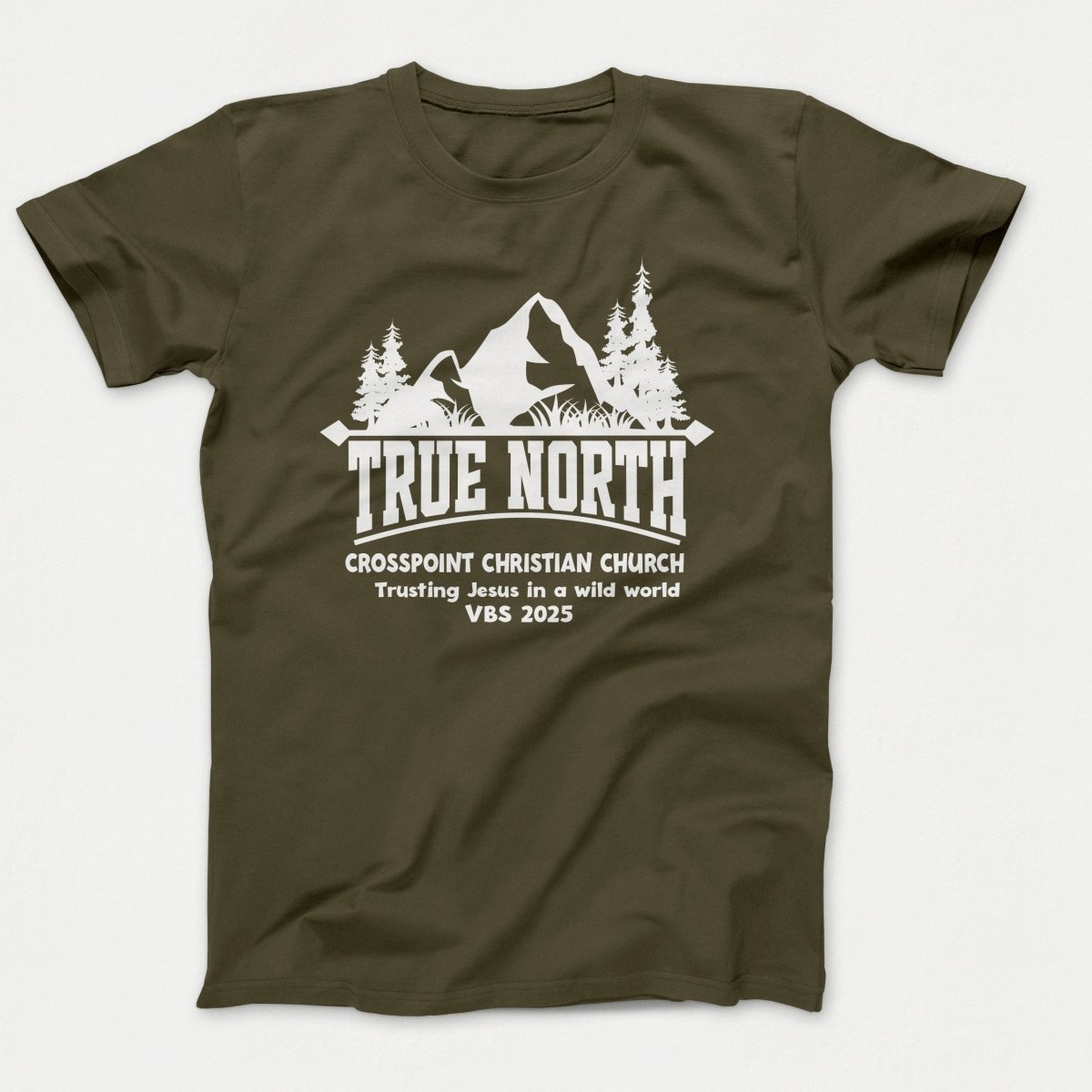 True North VBS Shirts - Mountain and Trees - Adult T-shirts Olive Drab Green - Polkabean