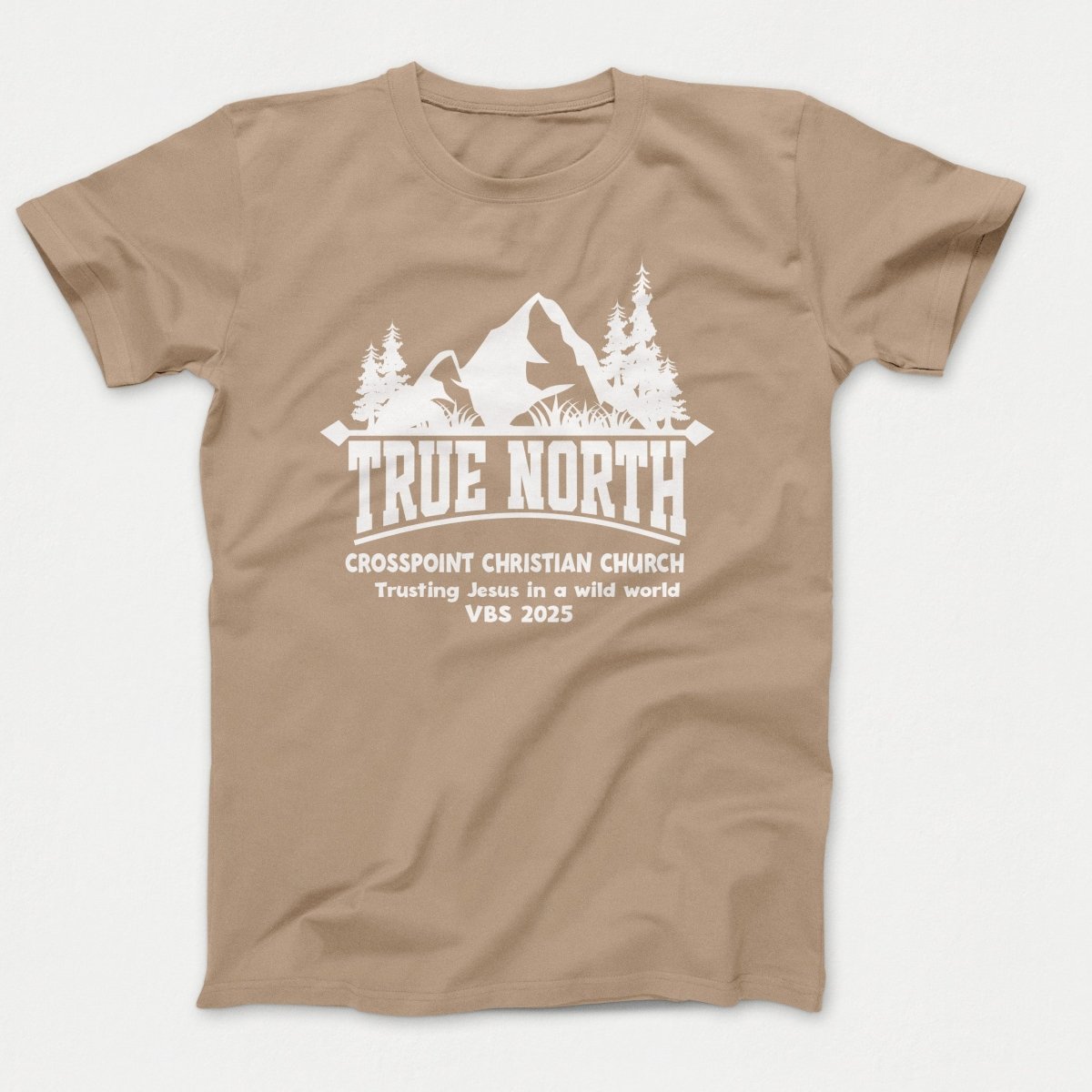 True North VBS Shirts - Mountain and Trees - Adult T-shirts Sand - Polkabean