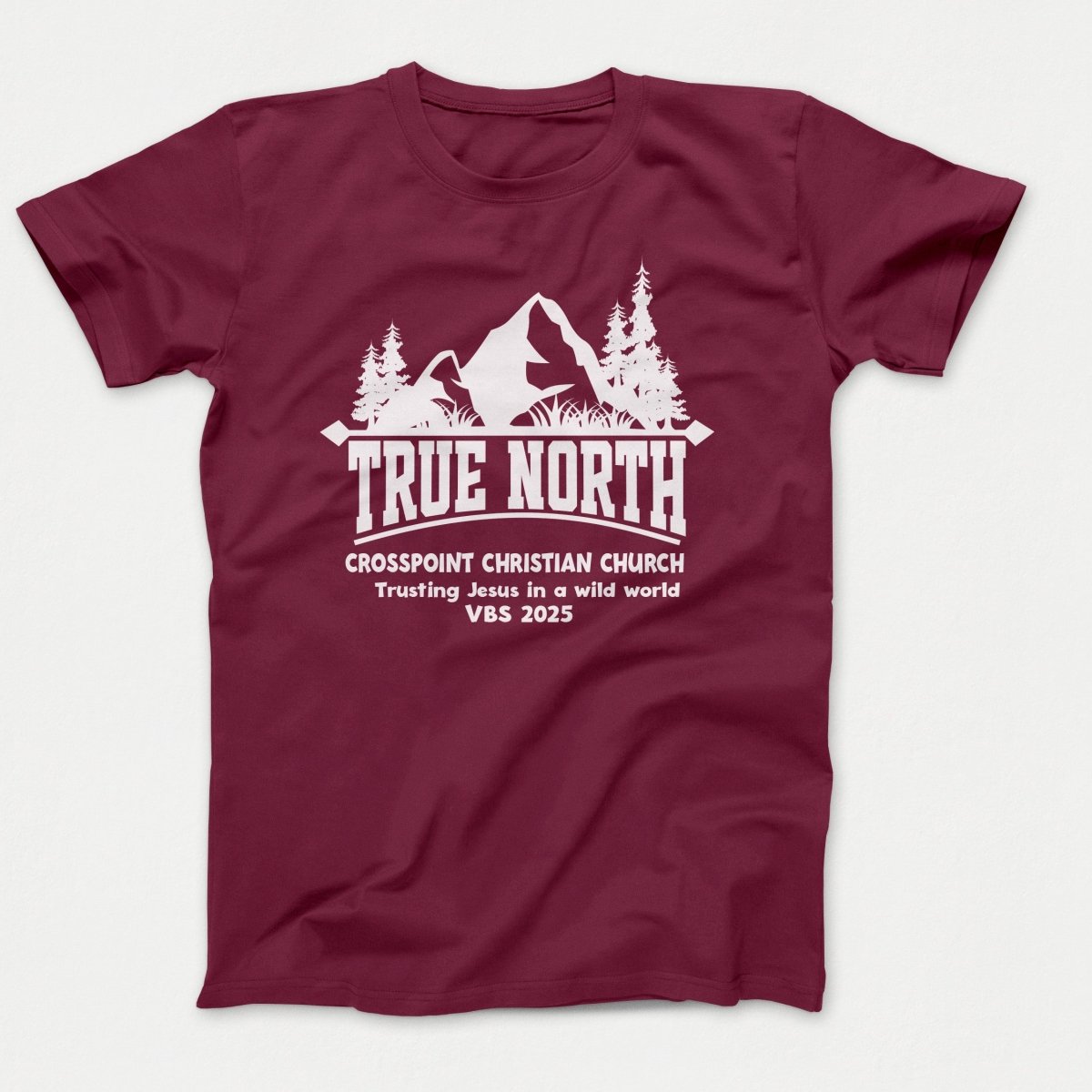 True North VBS Shirts - Mountain and Trees - Adult T-shirts Athletic Maroon - Polkabean