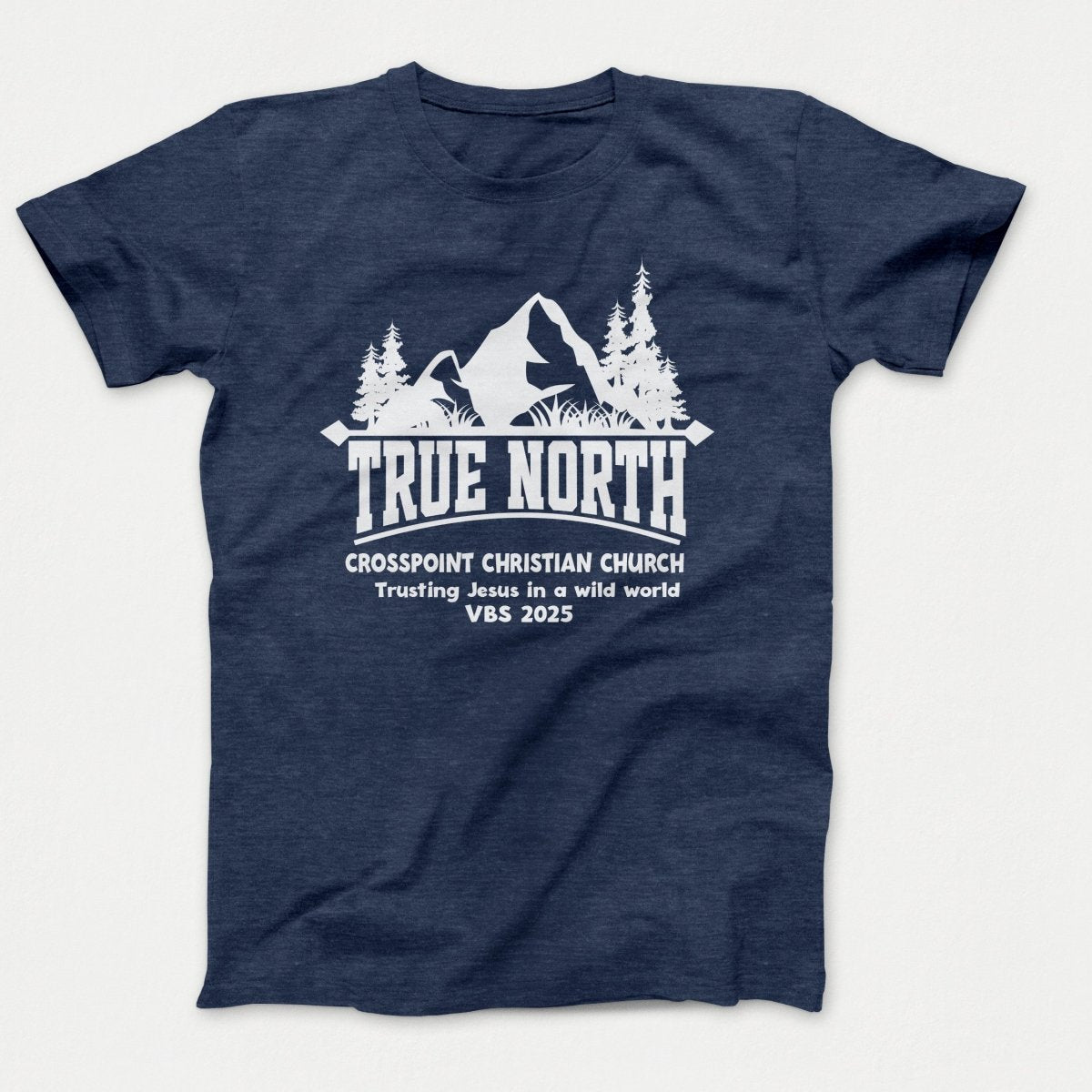 True North VBS Shirts - Mountain and Trees - Adult T-shirts Heather Navy - Polkabean