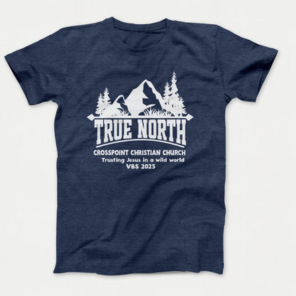 True North VBS Shirts - Mountain and Trees - Adult T-shirts Heather Navy - Polkabean