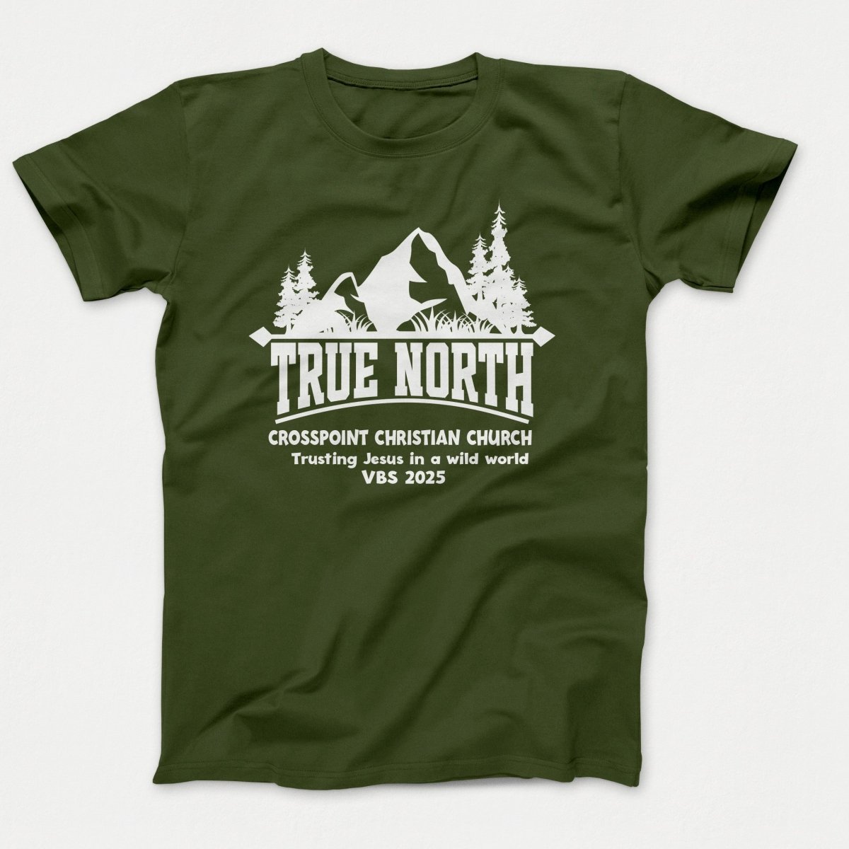 True North VBS Shirts - Mountain and Trees - Adult T-shirts Olive - Polkabean