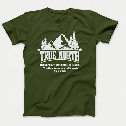 True North VBS Shirts - Mountain and Trees - Adult T-shirts Olive - Polkabean