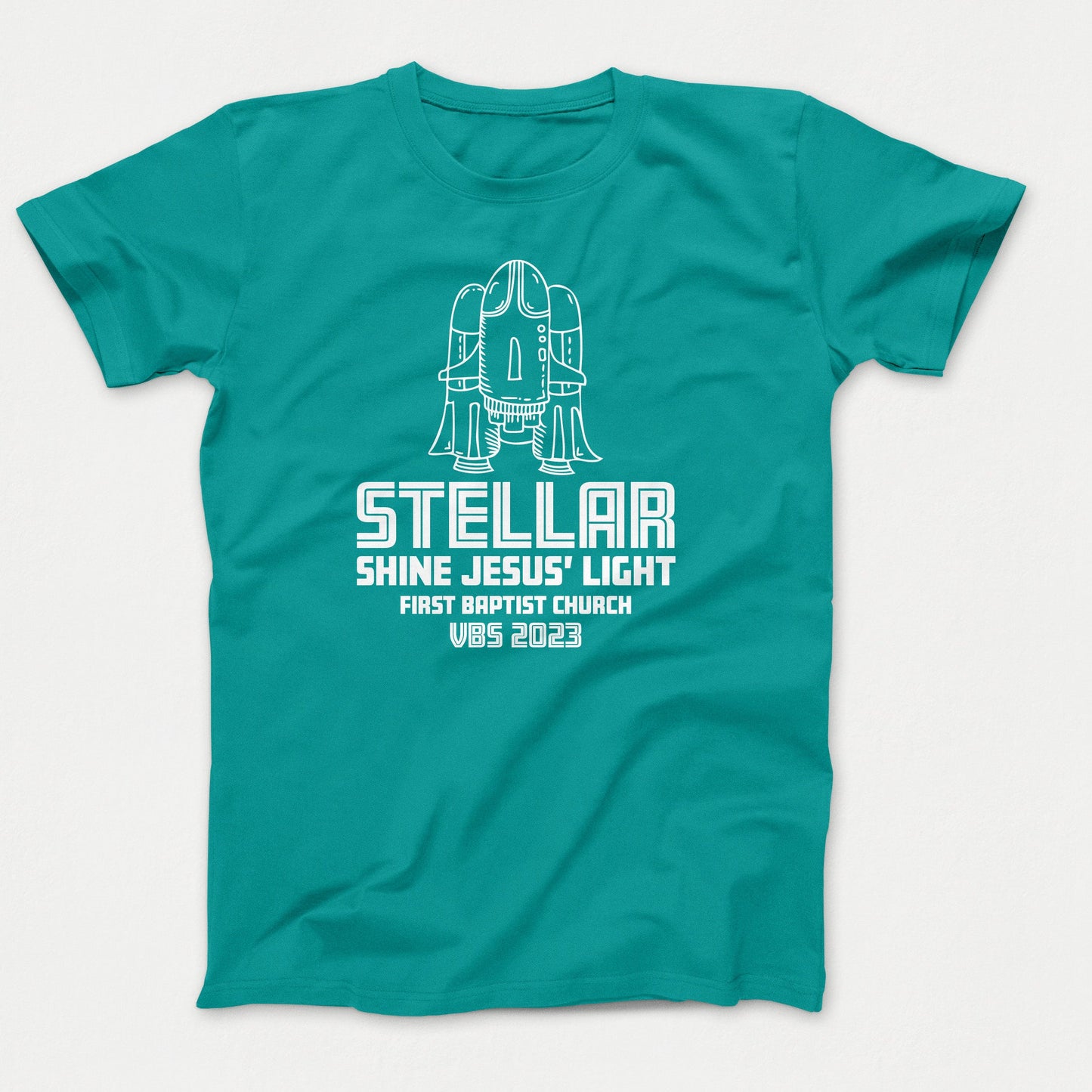 Stellar VBS Shirts Space Ship Bright Aqua