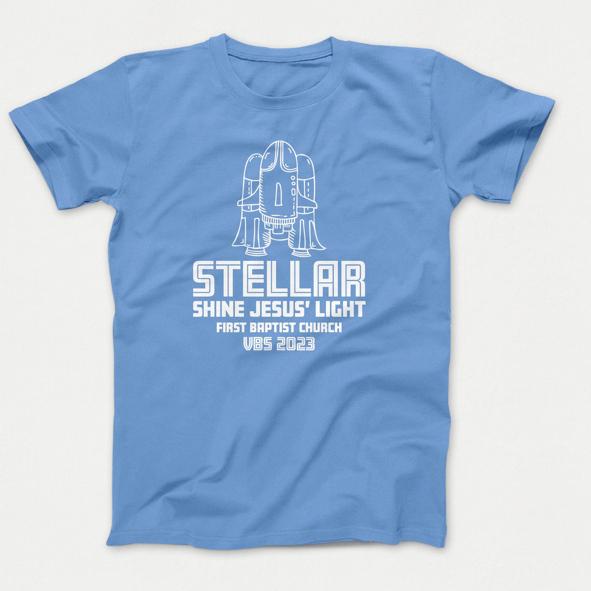 Stellar VBS Shirts Space Ship Carolina Blue