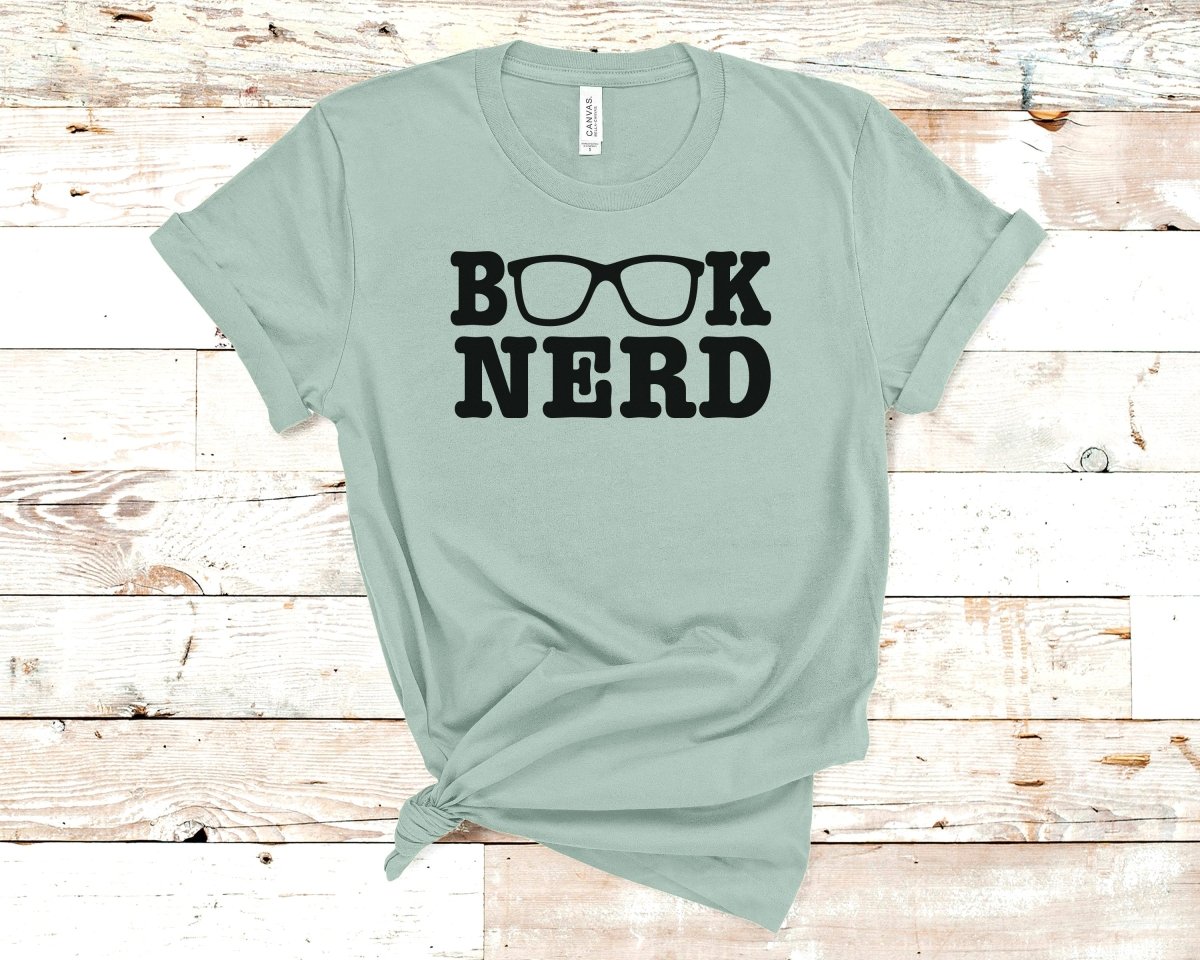 Book Nerd T-shirt Heather Prism Dusty Blue - Polkabean