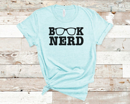 Book Nerd T-shirt Heather Ice Blue - Polkabean