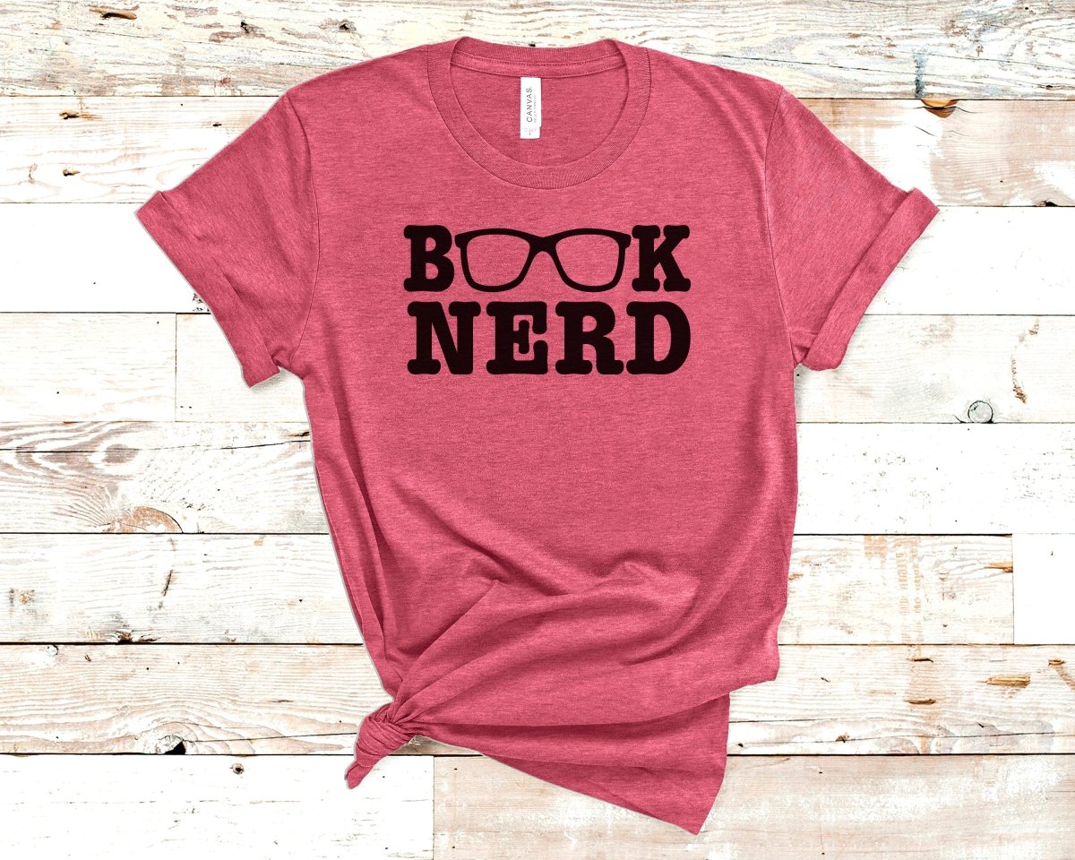 Book Nerd T-shirt Heather Raspberry - Polkabean